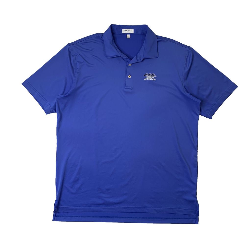 Peter Millar Polo Shirt Mens L Large Solid True Blue Performance Golf *LOGO